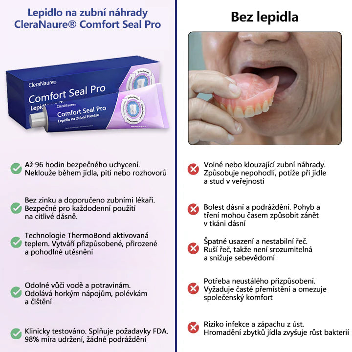 🔥  KORLÁTOZOTT KÜLÖNLEGES AJÁNLAT 🔥 CleraNaure® Comfort Seal Pro Fogsor Ragasztó 🦷💜 FDA Tanúsítvánnyal